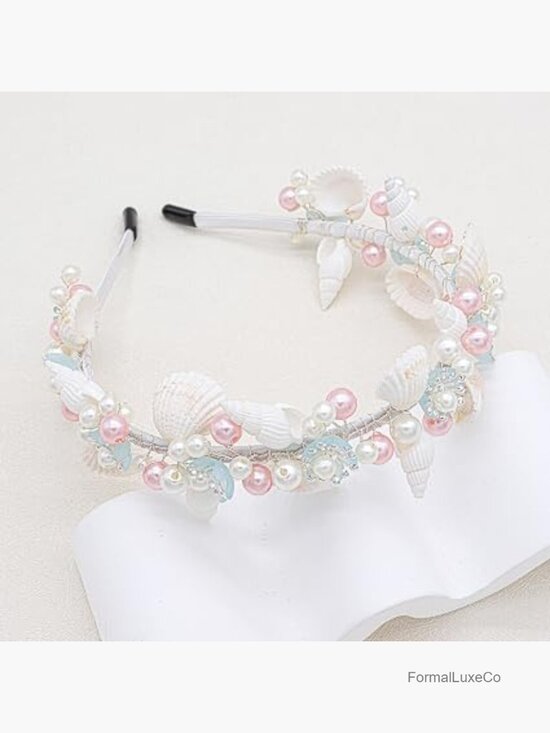 Mermaid Crown Seashell Pearl Headband, Beach Wedding Hair Accessory